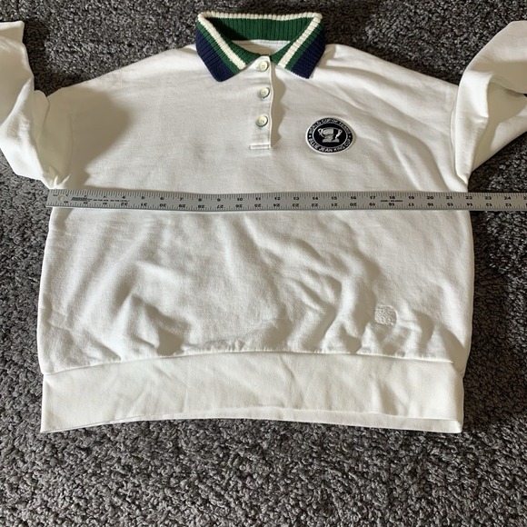 Tory Burch White Polo Sweatshirt with Green and Blue Accents - Picture 6 of 9